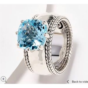 JAl Sterling Silver Cushion Cut Gemstone
Hammered Ring